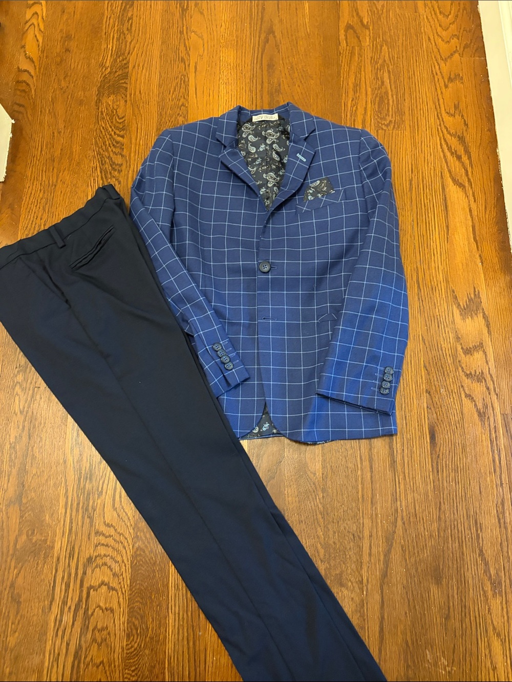 Leo and Zachary Boys Windowpane Blazer with Navy Trousers